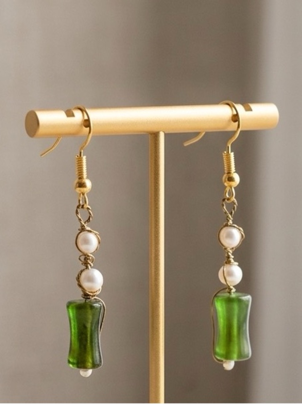 Danity Boho Green Jade stone with Pearl Drop Earrings